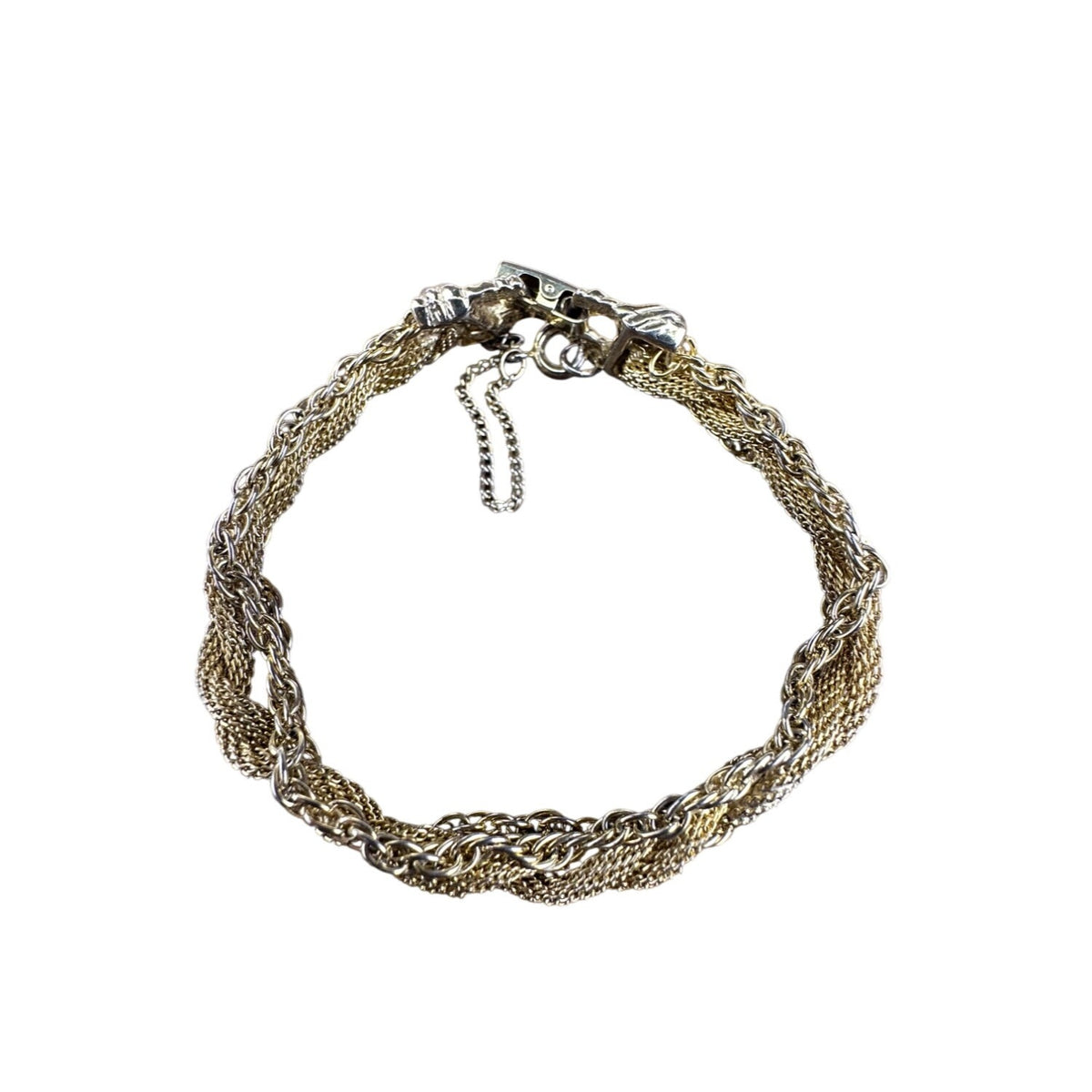 Gold Tone & Silver Tone Multi-Strand Braided Chain Bracelet Adjustable Rope Design 7 Inch