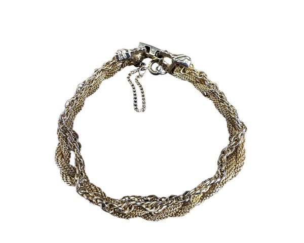 Gold Tone & Silver Tone Multi-Strand Braided Chain Bracelet Adjustable Rope Design 7 Inch