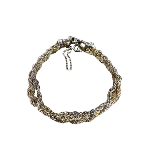 Gold Tone & Silver Tone Multi-Strand Braided Chain Bracelet Adjustable Rope Design 7 Inch