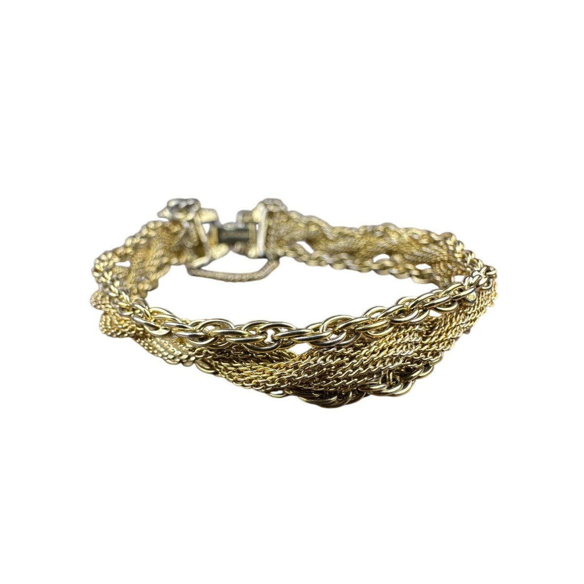 Gold Tone & Silver Tone Multi-Strand Braided Chain Bracelet Adjustable Rope Design 7 Inch