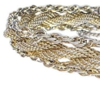 Gold Tone & Silver Tone Multi-Strand Braided Chain Bracelet Adjustable Rope Design 7 Inch