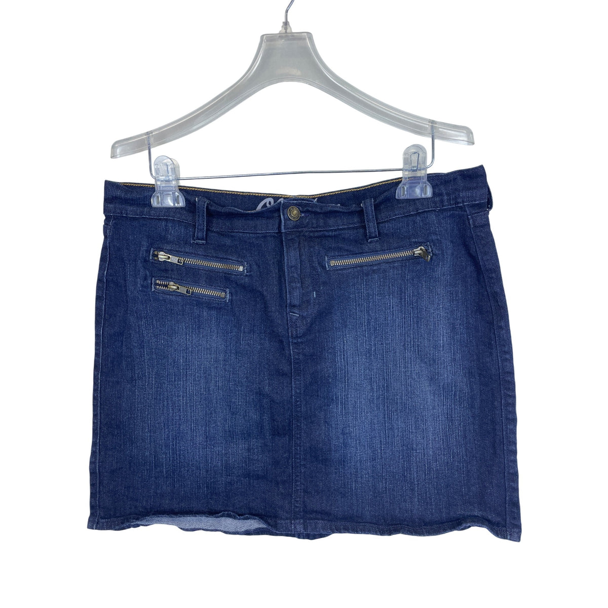 Old Navy Womens Blue Denim Mini Skirt With Zipper Accents Size 12 Cotton/Spandex Blend