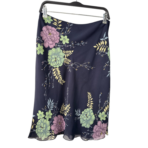 Bandolino Women’s Black Floral Polyester Skirt Size 10 Lightweight Made In Hong Kong