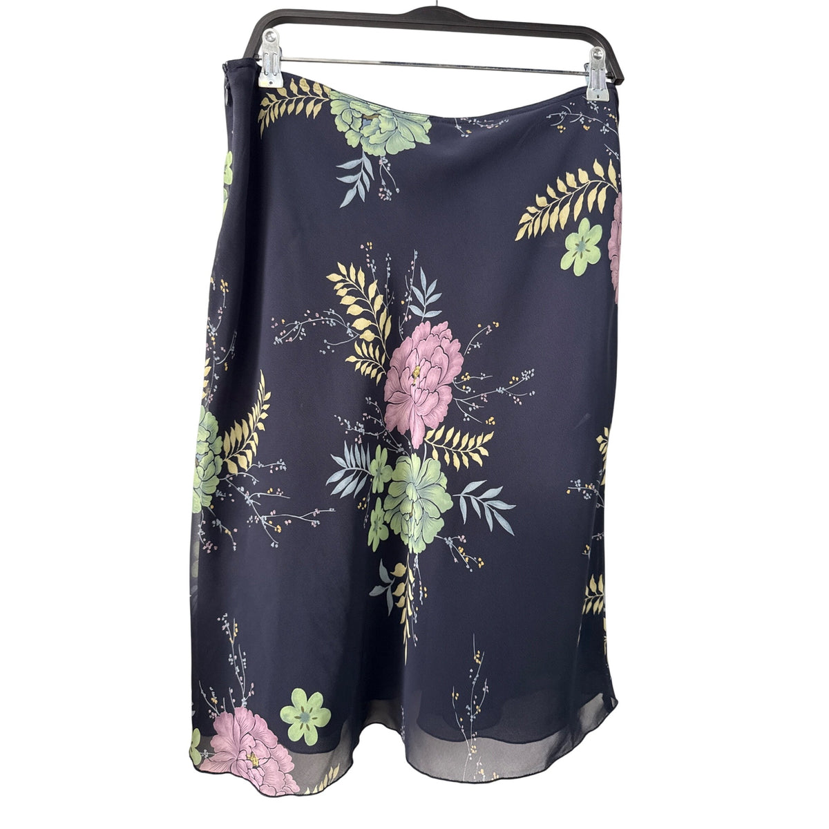 Bandolino Women’s Black Floral Polyester Skirt Size 10 Lightweight Made In Hong Kong