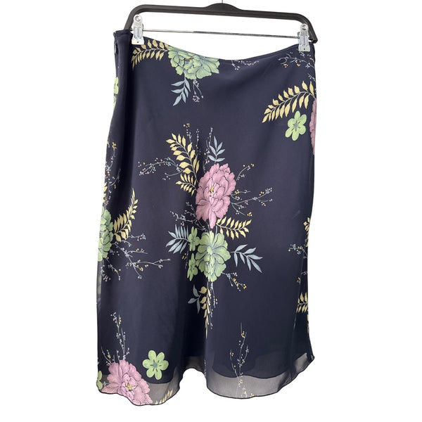 Bandolino Women’s Black Floral Polyester Skirt Size 10 Lightweight Made In Hong Kong