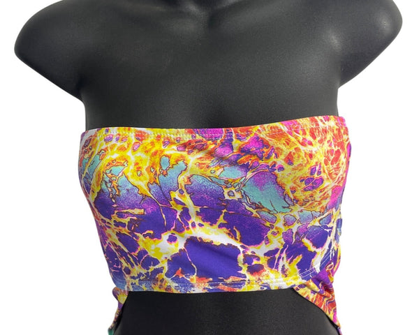 HMS Multicolor Marble Print Strapless Womens Monokini Swimsuit Sz M - New