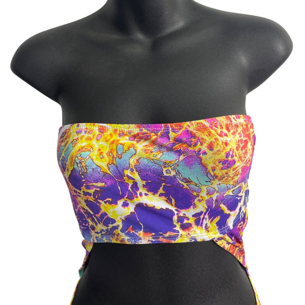 HMS Multicolor Marble Print Strapless Womens Monokini Swimsuit Sz M - New