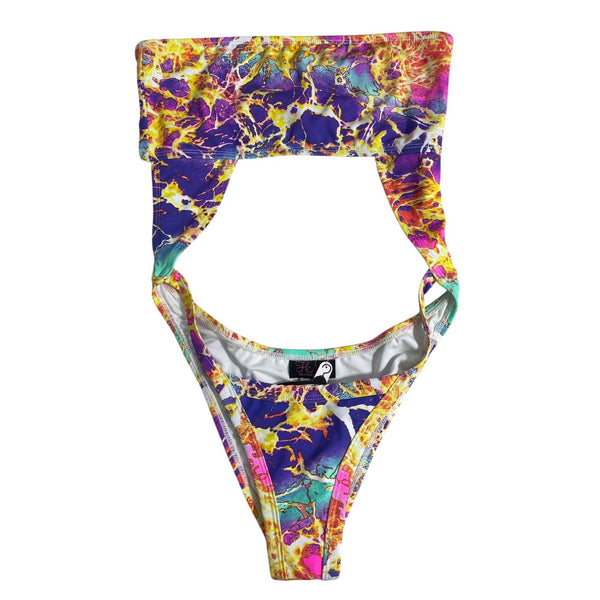 HMS Multicolor Marble Print Strapless Womens Monokini Swimsuit Sz M - New
