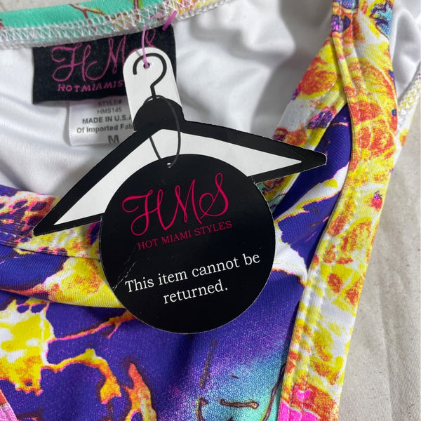 HMS Multicolor Marble Print Strapless Womens Monokini Swimsuit Sz M - New