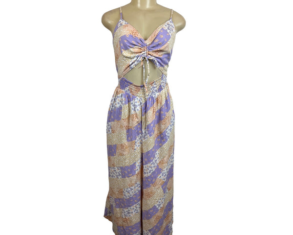 Arizona Womens Patchwork Floral Jumpsuit with Spaghetti Straps Sz XXL