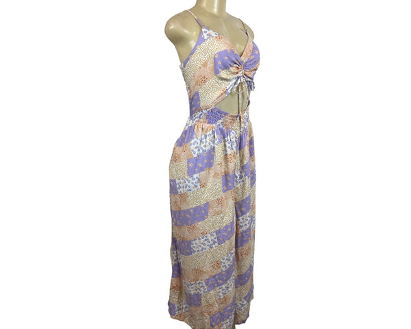 Arizona Womens Patchwork Floral Jumpsuit with Spaghetti Straps Sz XXL