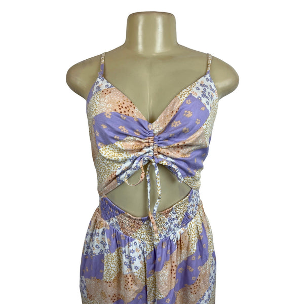 Arizona Womens Patchwork Floral Jumpsuit with Spaghetti Straps Sz XXL