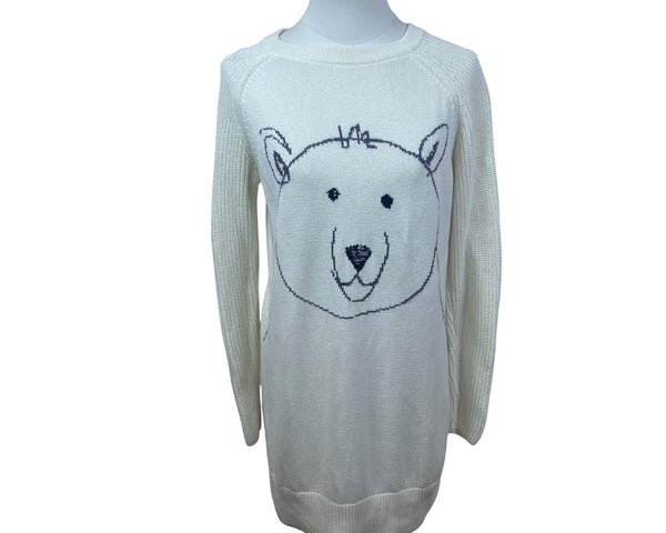 Gap Kids White Knit Sweater Cotton Blend Bear Graphic Long Sleeve Pullover Sz XXL