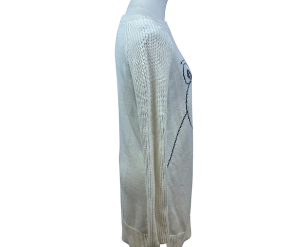Gap Kids White Knit Sweater Cotton Blend Bear Graphic Long Sleeve Pullover Sz XXL