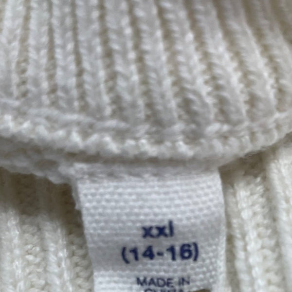 Gap Kids White Knit Sweater Cotton Blend Bear Graphic Long Sleeve Pullover Sz XXL