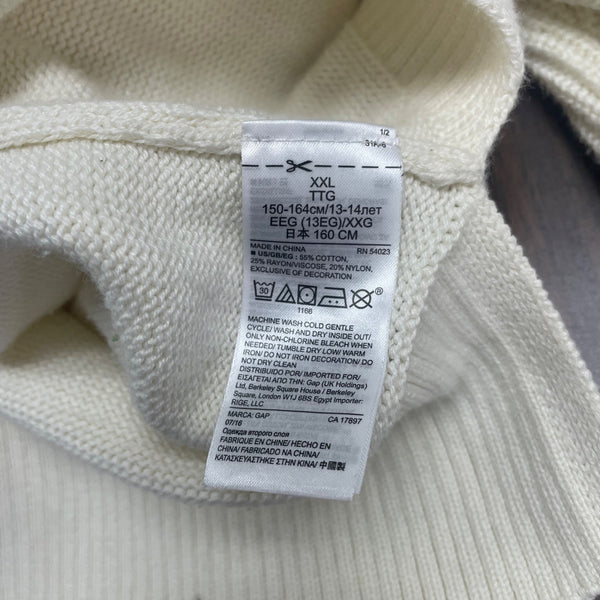 Gap Kids White Knit Sweater Cotton Blend Bear Graphic Long Sleeve Pullover Sz XXL