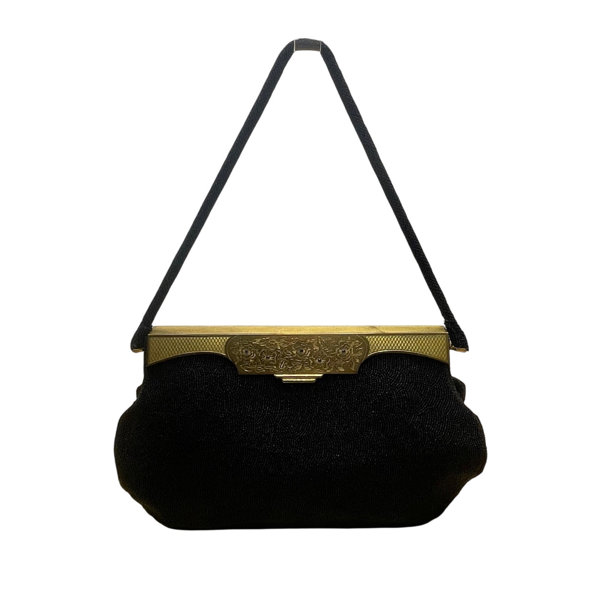 Marguerite Fressé Women’s Black Beaded Gold-Tone Floral Clasp Clutch Bag