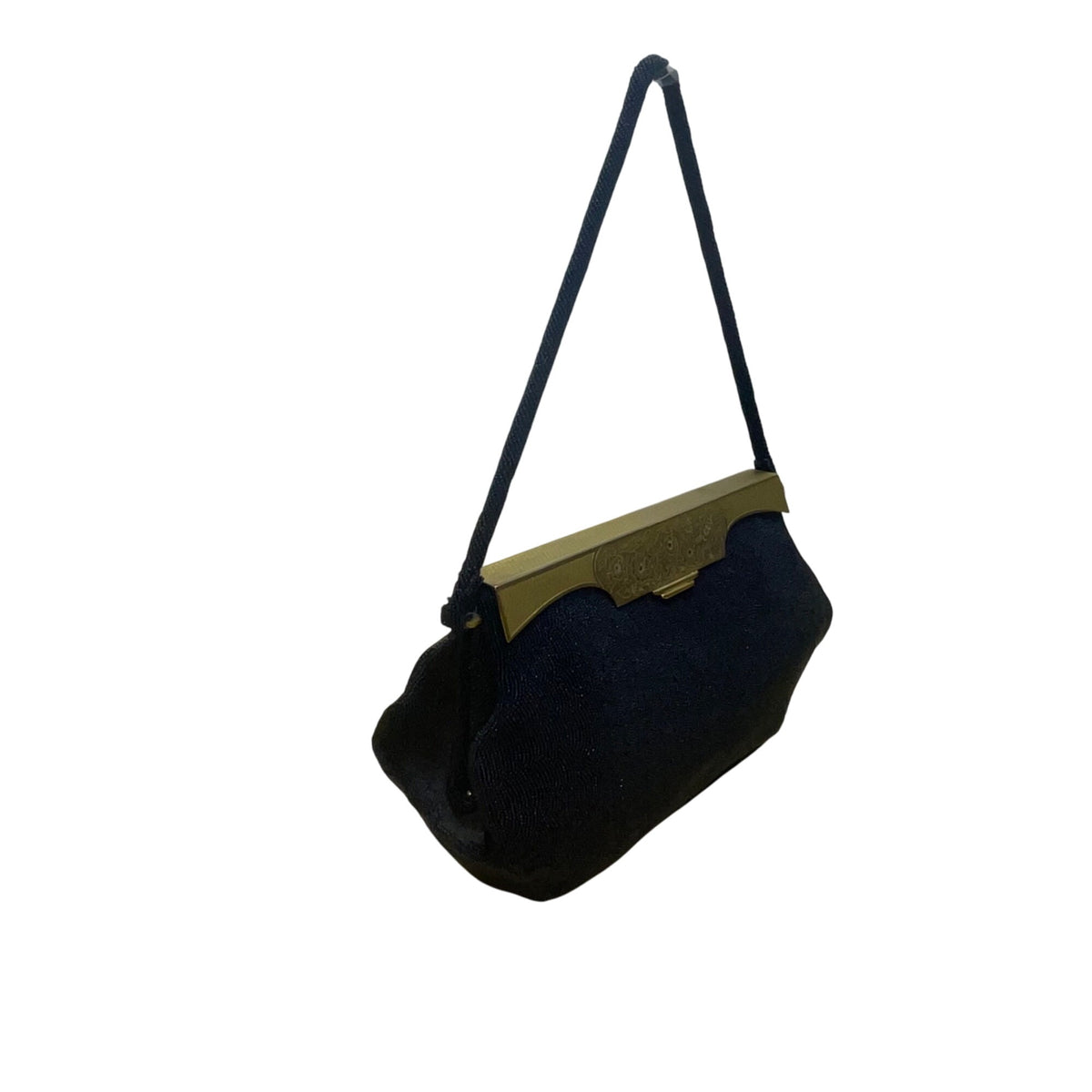 Marguerite Fressé Women’s Black Beaded Gold-Tone Floral Clasp Clutch Bag