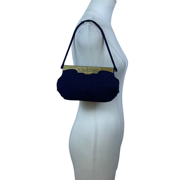 Marguerite Fressé Women’s Black Beaded Gold-Tone Floral Clasp Clutch Bag