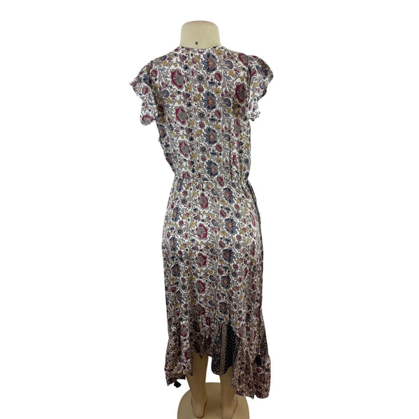 Perry Walker Womens Multicolor Floral Print Midi Dress With Tassel Sz S-M