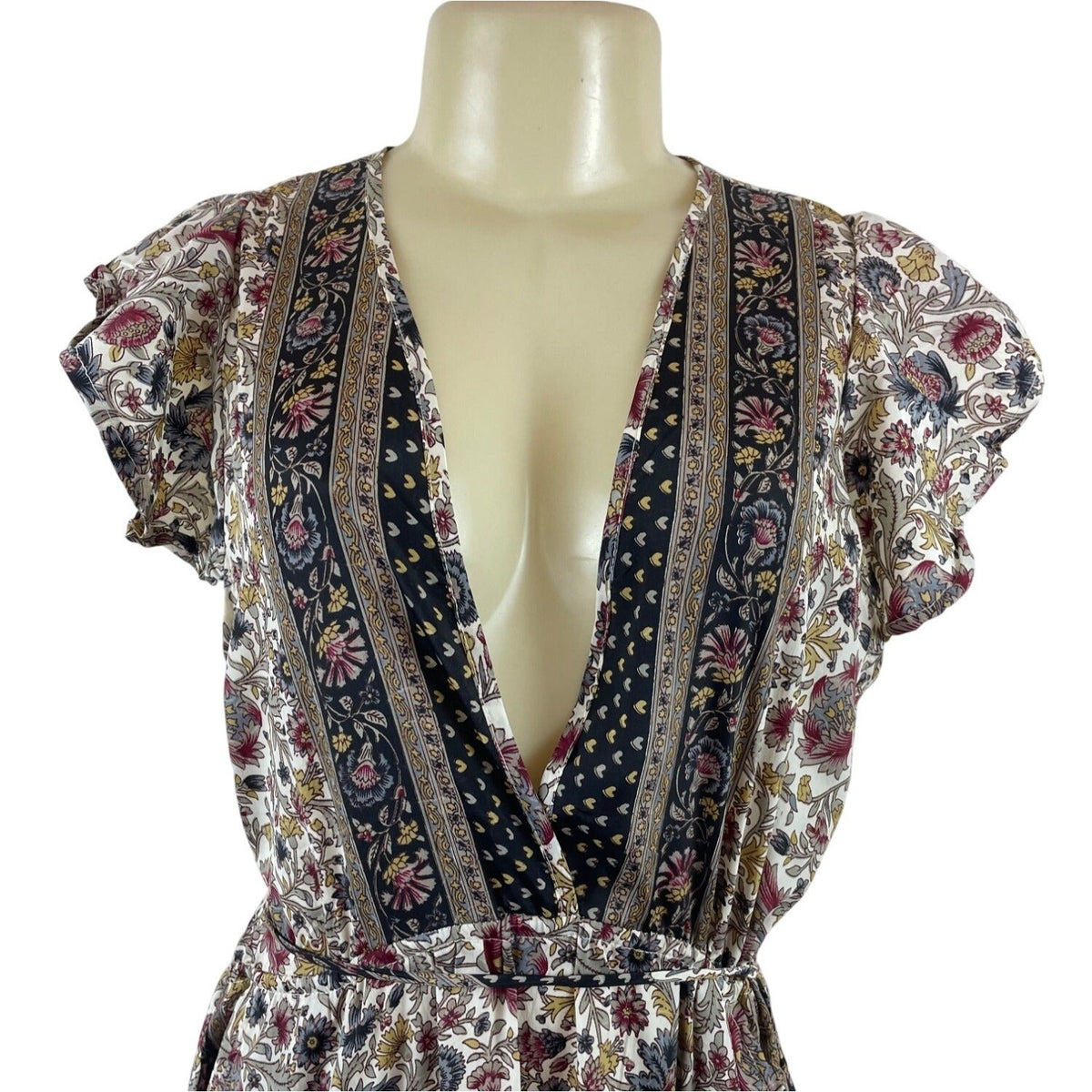 Perry Walker Womens Multicolor Floral Print Midi Dress With Tassel Sz S-M