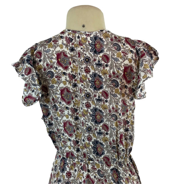 Perry Walker Womens Multicolor Floral Print Midi Dress With Tassel Sz S-M