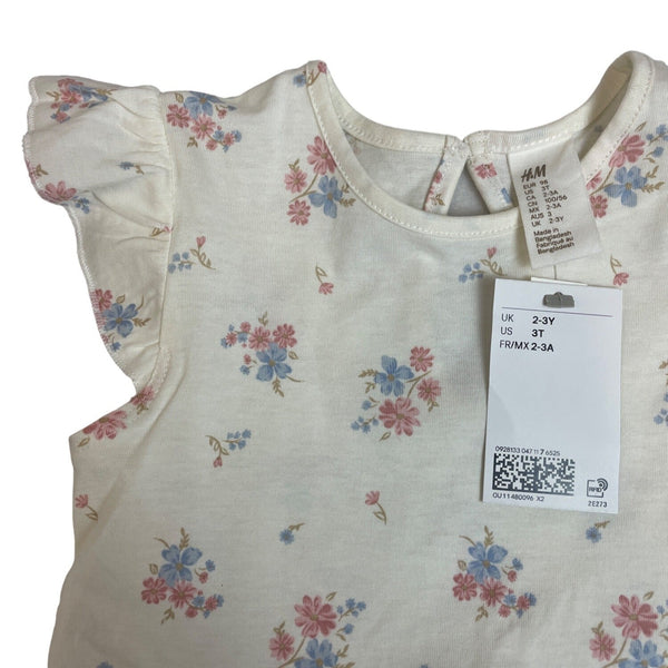H&M Toddler Girls Floral Print Cream Dress With Ruffled Sleeves Size 3T - New