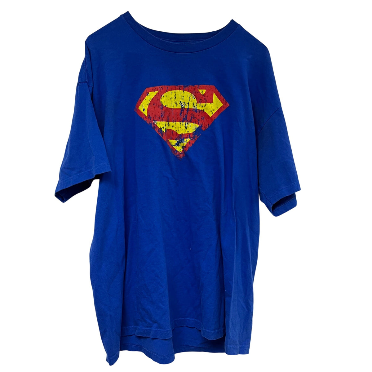 Superman Mens Blue Cotton Graphic T-Shirt XL Distressed Logo Crewneck Casual Top