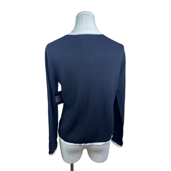 Sag Harbor Women's Black/White Knit Button Front Cardigan Sweater PM