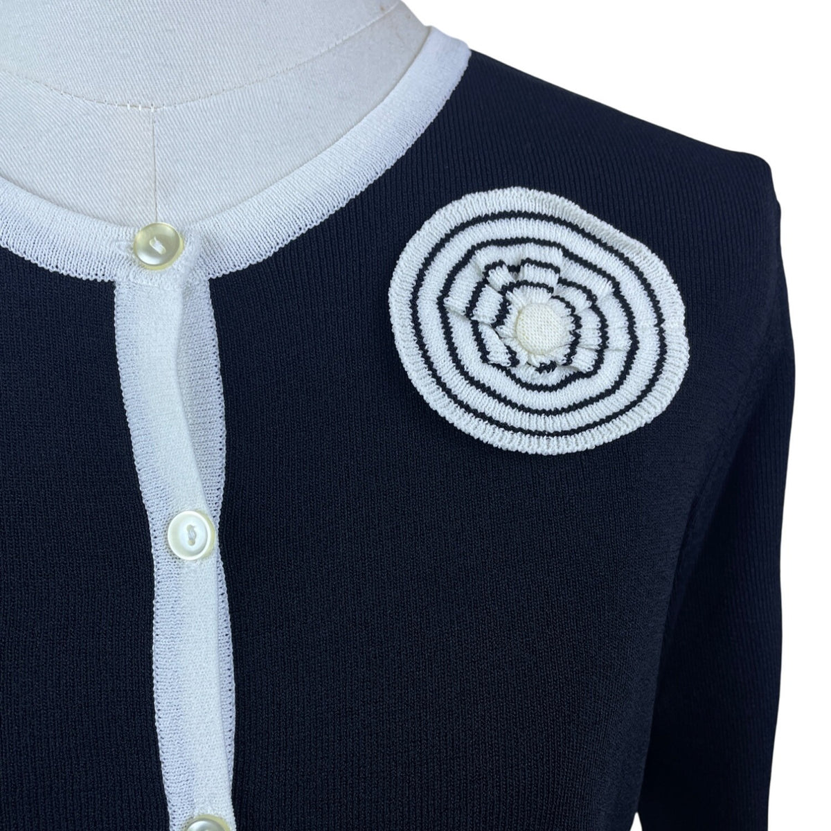 Sag Harbor Women's Black/White Knit Button Front Cardigan Sweater PM