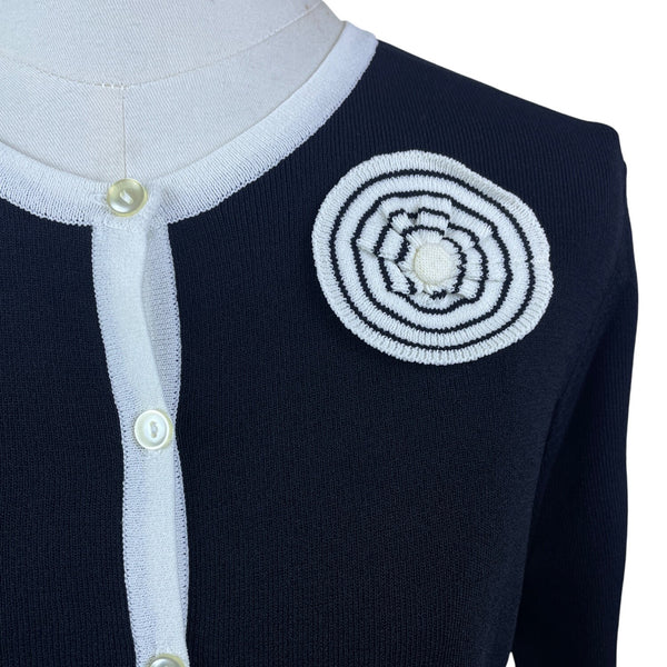 Sag Harbor Women's Black/White Knit Button Front Cardigan Sweater PM