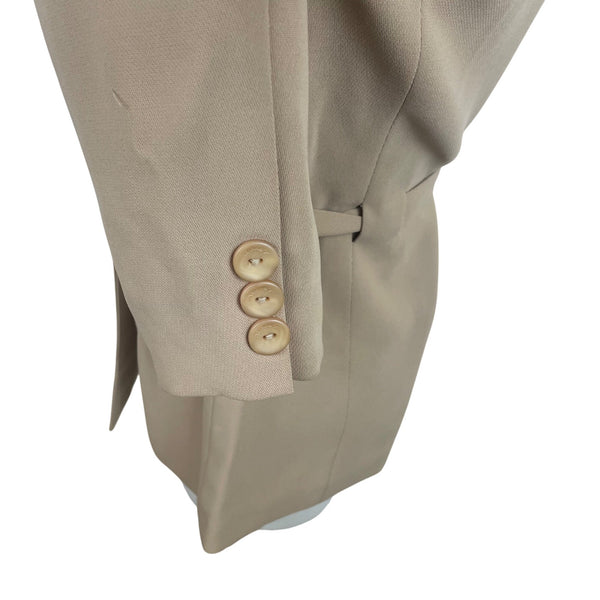E M Beige Women's Belted Blazer Suit Jacket V Neck Long Sleeve