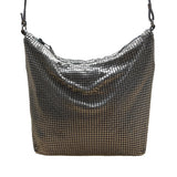 Whiting & Davis Silver Metallic Mesh Zip Closure Leather Strap Crossbody Bag