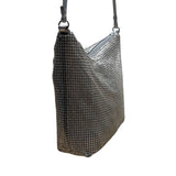 Whiting & Davis Silver Metallic Mesh Zip Closure Leather Strap Crossbody Bag