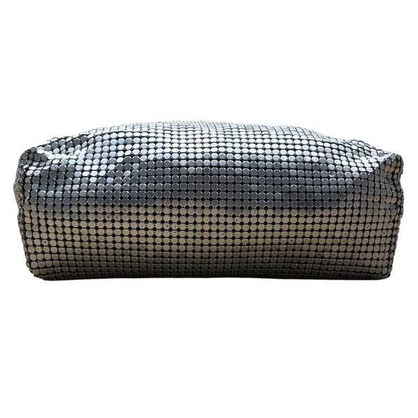 Whiting & Davis Silver Metallic Mesh Zip Closure Leather Strap Crossbody Bag