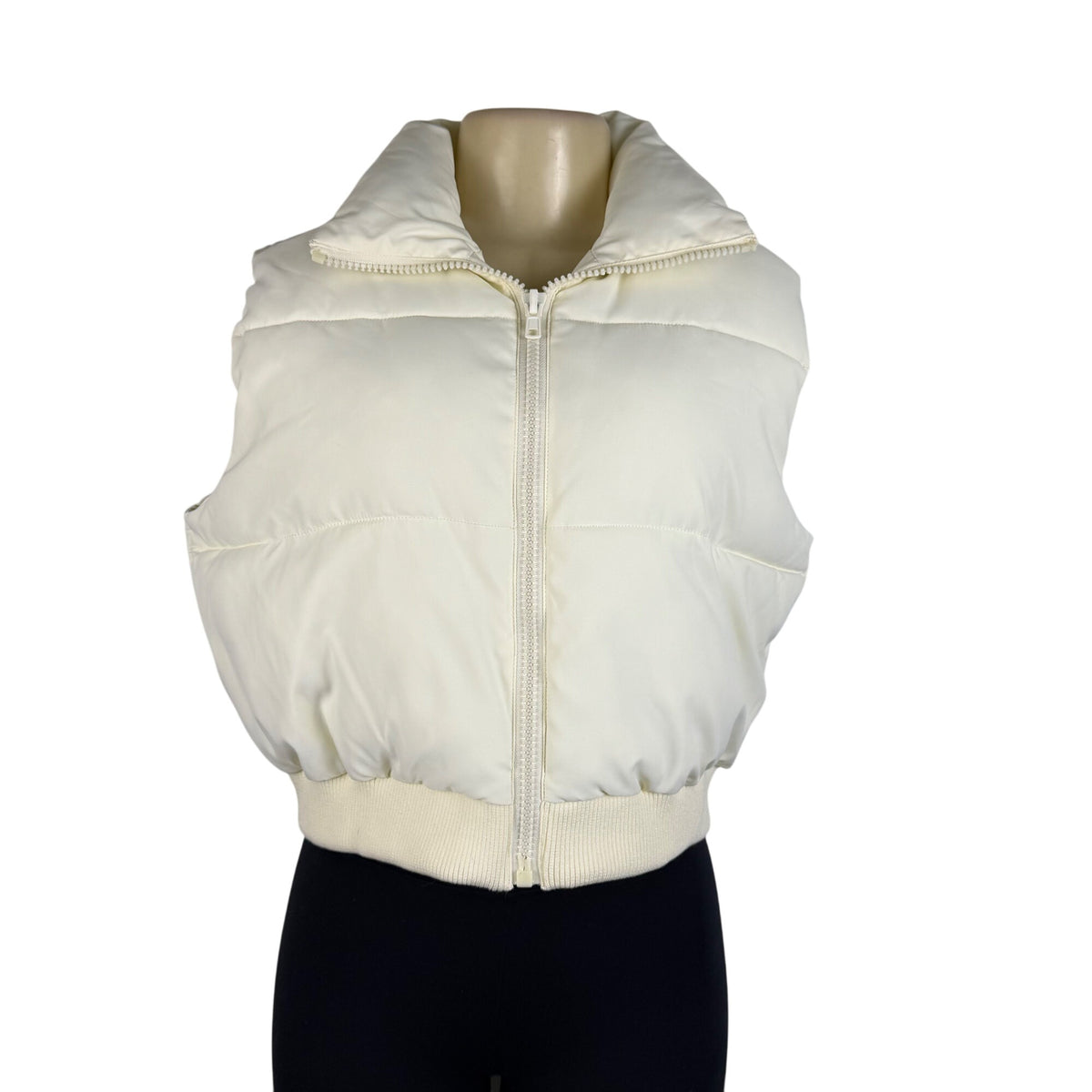 Merokeety Women’s White Polyester Puffer Vest Sleeveless Full Zip Size M