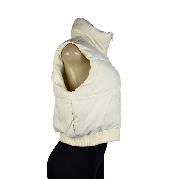 Merokeety Women’s White Polyester Puffer Vest Sleeveless Full Zip Size M