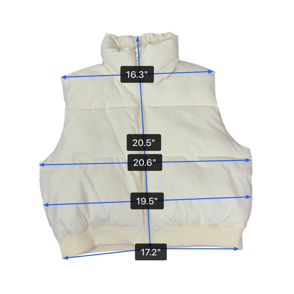 Merokeety Women’s White Polyester Puffer Vest Sleeveless Full Zip Size M