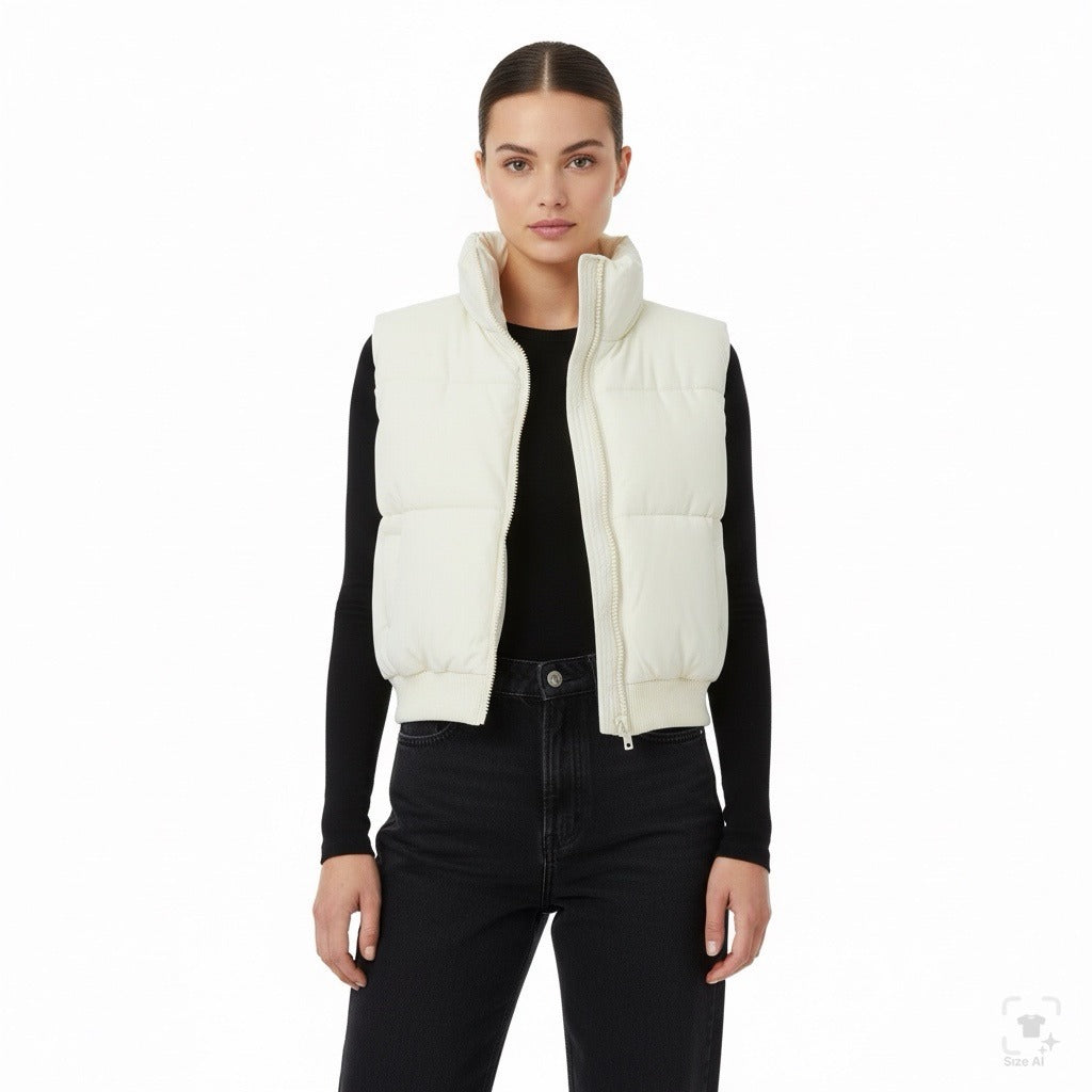 Merokeety Women’s White Polyester Puffer Vest Sleeveless Full Zip Size M