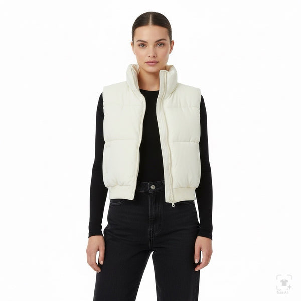 Merokeety Women’s White Polyester Puffer Vest Sleeveless Full Zip Size M