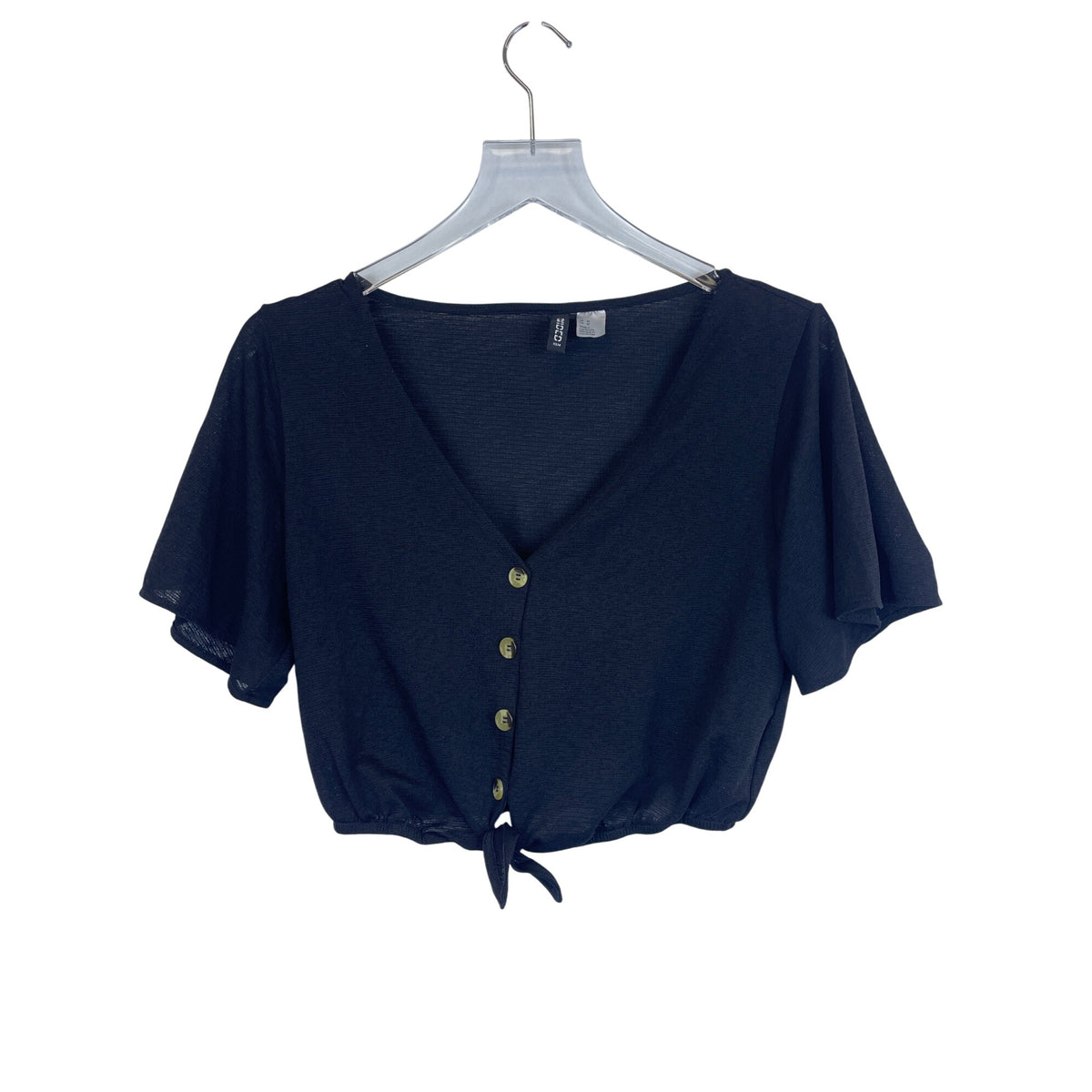 H&M Divided Womens Black Tie-Front Button Down Short Sleeve Crop Top Size M
