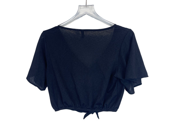H&M Divided Womens Black Tie-Front Button Down Short Sleeve Crop Top Size M