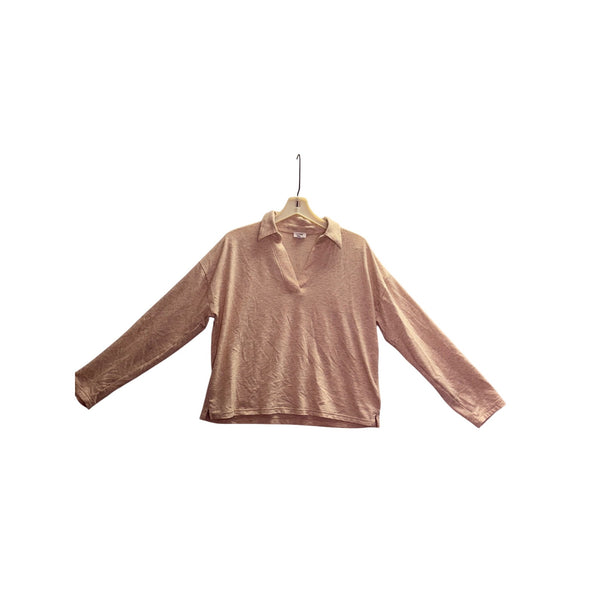 J.Crew Womens Beige Long-Sleeve Collared Knit Pullover Top Size L Relaxed Fit