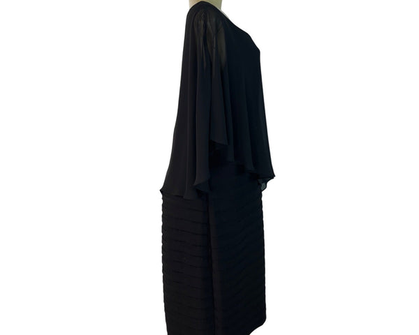 Adrianna Papell Black Dress With Sheer Overlay & Textured Skirt Womens Size 14W
