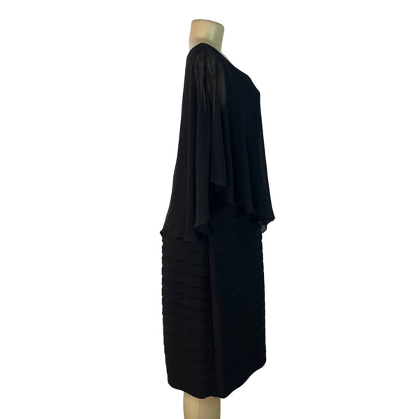 Adrianna Papell Black Dress With Sheer Overlay & Textured Skirt Womens Size 14W