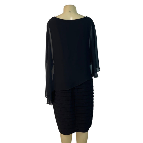 Adrianna Papell Black Dress With Sheer Overlay & Textured Skirt Womens Size 14W