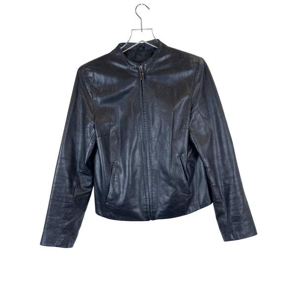 Siena Studio Womens Black Leather Zip-Up Jacket Medium Classic Design