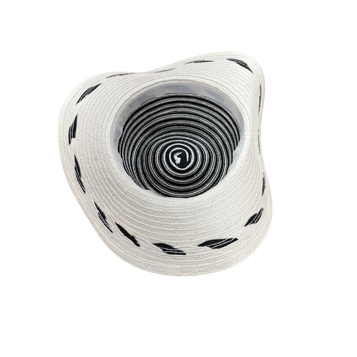 Womens Wide Brim Straw Sun Hat With Black & White Stripes - One Size