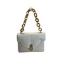 Vintage Finesse White Faux Lizard Leather Handbag Gold Chain Strap & Twist Clasp