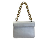 Vintage Finesse White Faux Lizard Leather Handbag Gold Chain Strap & Twist Clasp